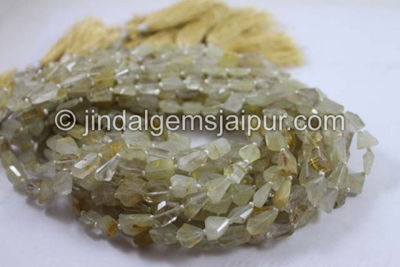 Golden Rutile Faceted Step Cut Nugget Shape Beads